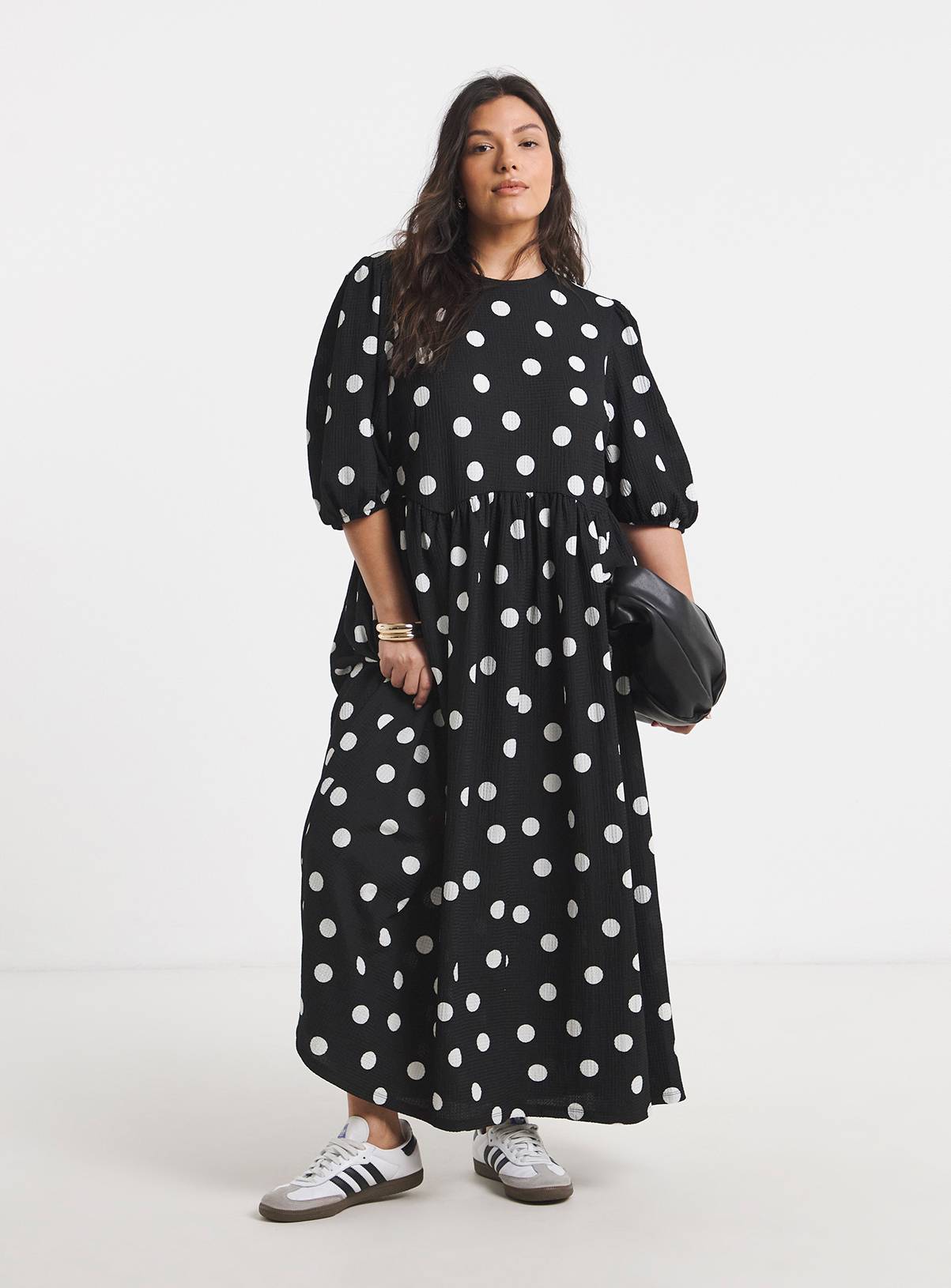 SIMPLY BE Waffle Drop Hem Spot Print Maxi Dress 12 - Image 1